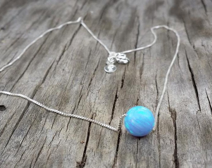 Dreamer Necklace- blue opal, Fire Opal,Sterling Silver Necklace,Handmade necklace,Minimalist Jewelry,White opal