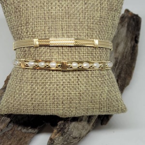 The Perfect Pair, Stackable Gold and pearl bracelets.