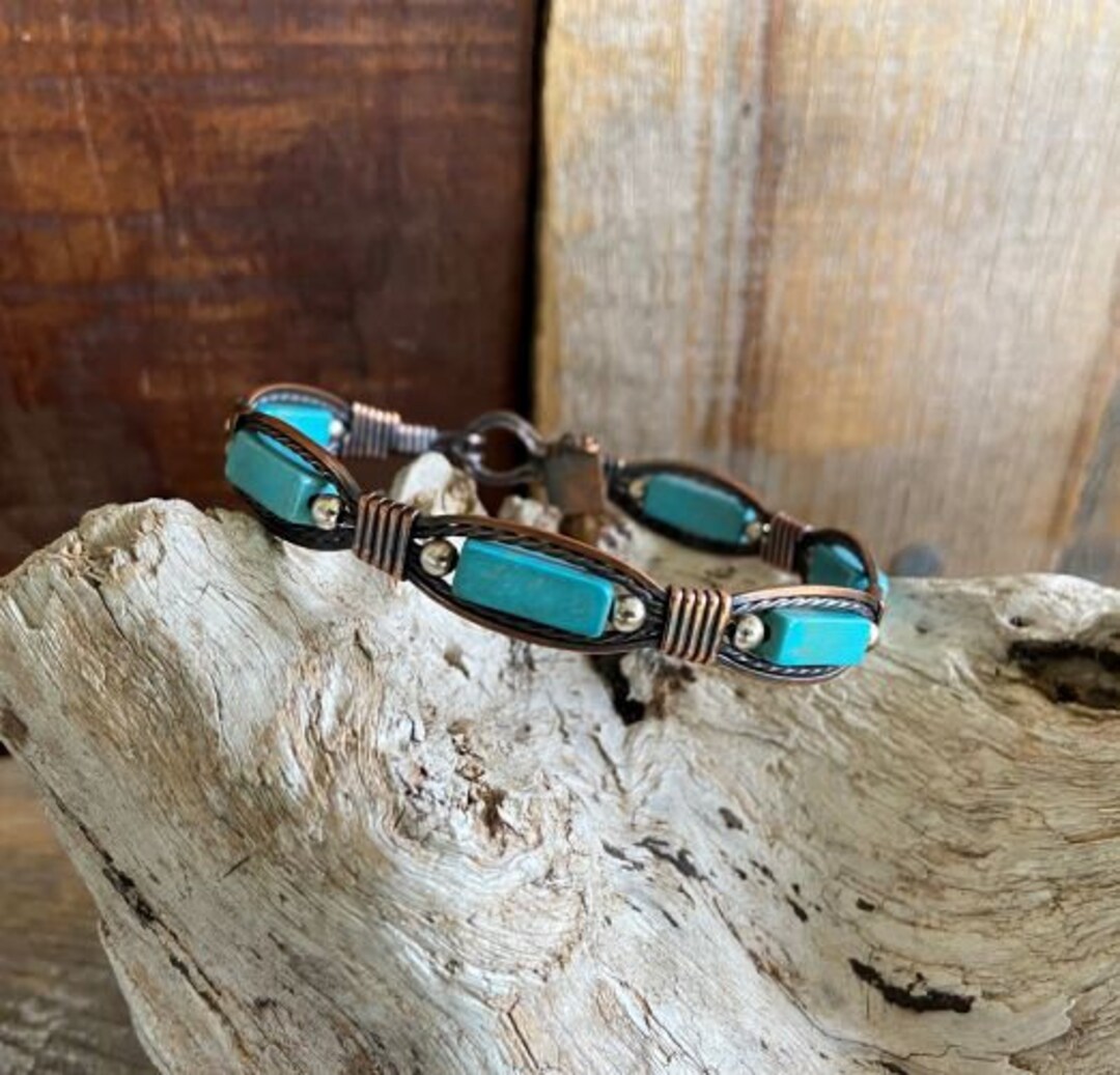 Copper Lariat in Blue, Copper Gemstone Bracelet Bangle Etsy