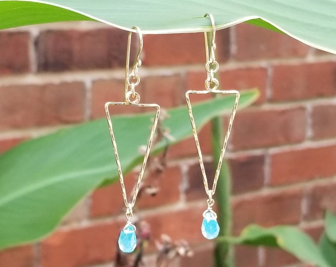 Giza earrings- Gold arrows, geometric earrings, blue stone earrings