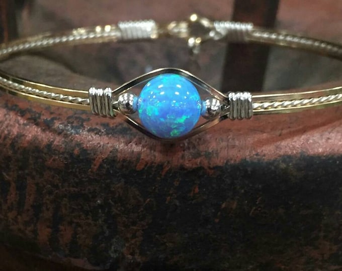 Dreamer- Wire Wrapped Jewelry,Hand Made jewelry,Opal Jewelry,Blue opal Jewelry,Gold Bracelet, Silver Bracelet