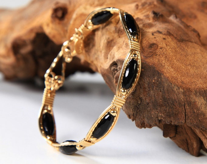 Onyx Lariat: Black Onyx and 14kt Gold Fill Gemstone Bracelet