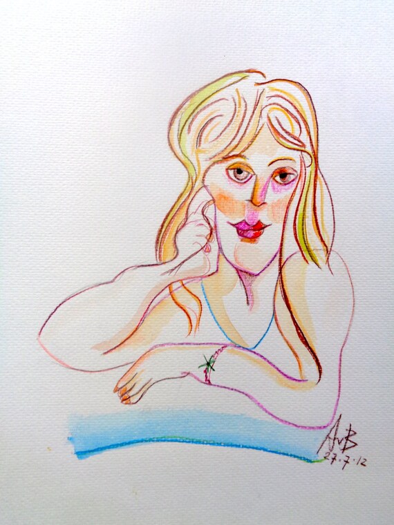 Wall Art Dessin Eau Couleur Gouache Reverie Fille A Belle Etsy