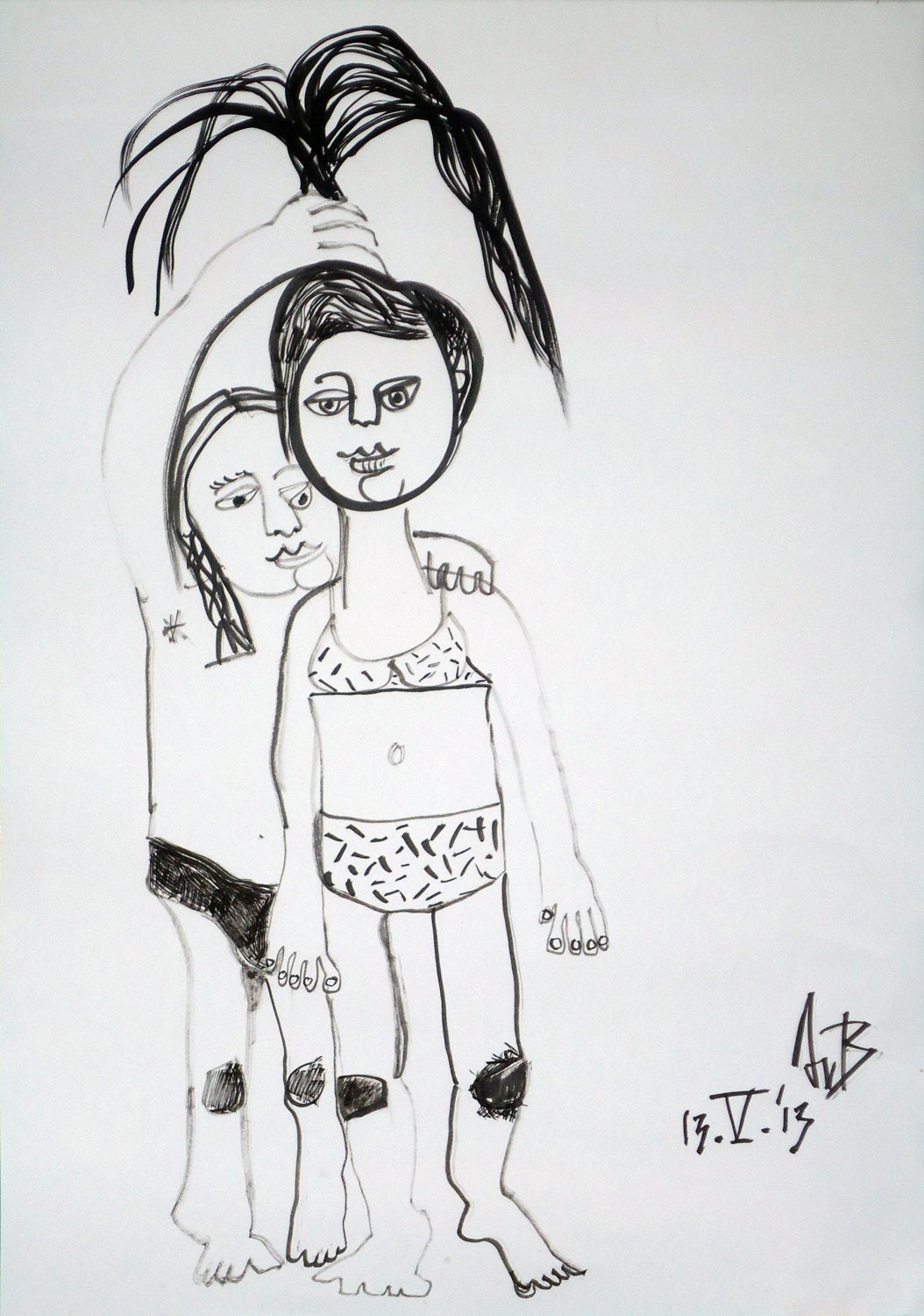 Wall Art Handmade Drawing Black And White Ink Of Boy And Girl Etsy Wall Art Handmade Drawing Black And White Ink Of Boy And Girl Etsy
