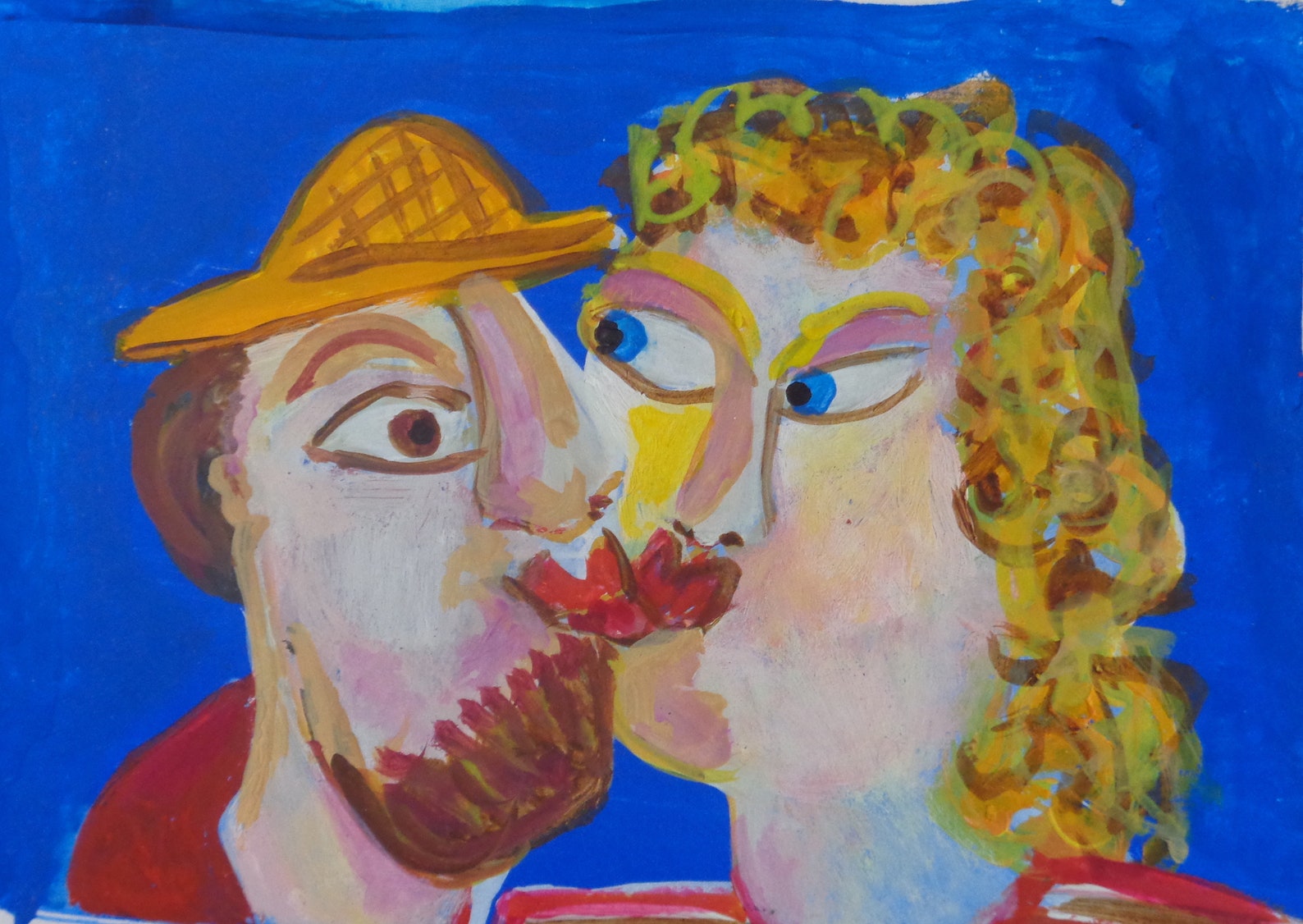 The first Kiss Wall Art painting Gouache on paper 58 x 83 Etsy