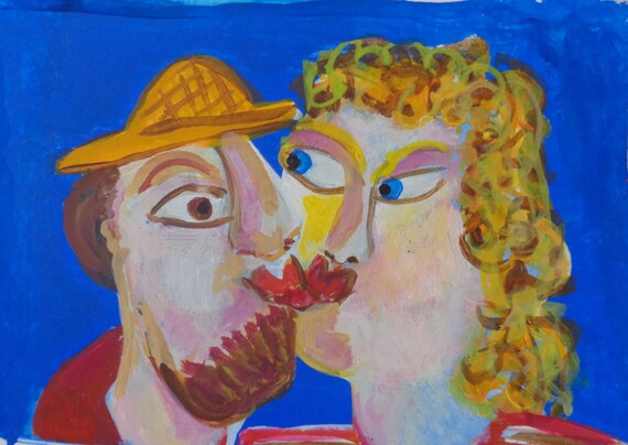 El Primer Beso Pintura De Arte De Pared Gouache En Papel 58 Etsy