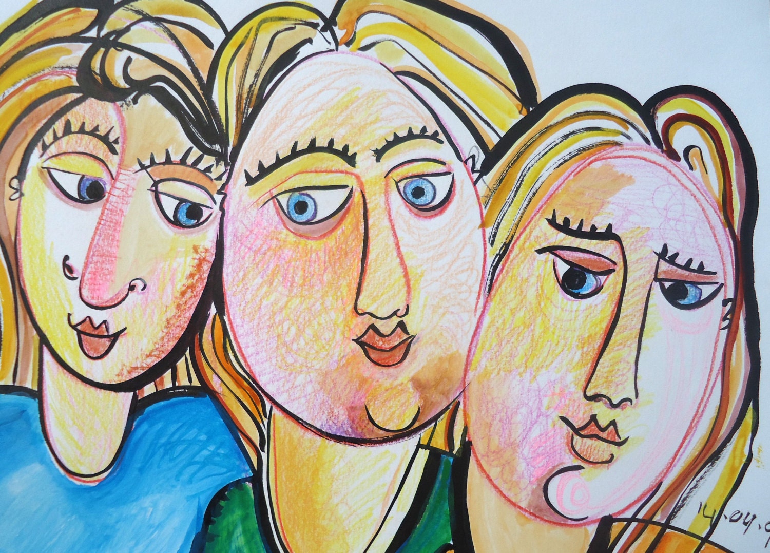 Exclusive Original Wall Art Drawing Three of a Kind Ink and Etsy