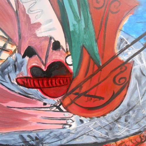 Big shops Wall Art Owl, Head, Violin painting on heavy paper, 100 x 70 cm, Acrylic on paper