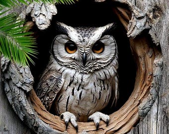 Eulen-Wanddekor, hölzerne Kunst, rustikales Haus, Natur inspiriert, Gartendekoration