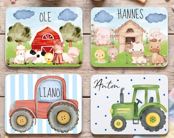 Kinder Frühstücksbrettchen / personalisiert mit Name / Brettchen Serie Bauernhof / bpa frei für Zuhause Kindergarten / Geschenk