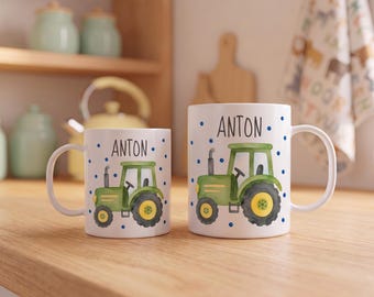 Personalisierte Kinderbecher Motiv Trecker  aus Kunststoff | BPA frei & bruchsicher | Spülmaschinenfest | 180 ml oder 320 ml | mit Namen