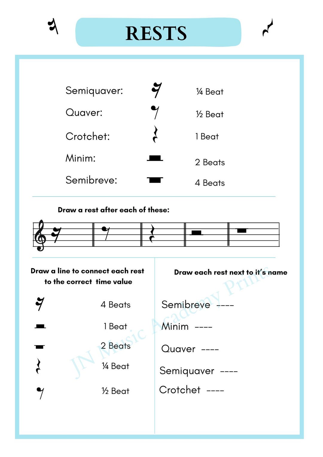 Music Rests Worksheet.pdf Music Theory Rests Worksheet | Beginner Rhythm Practice (digital ...