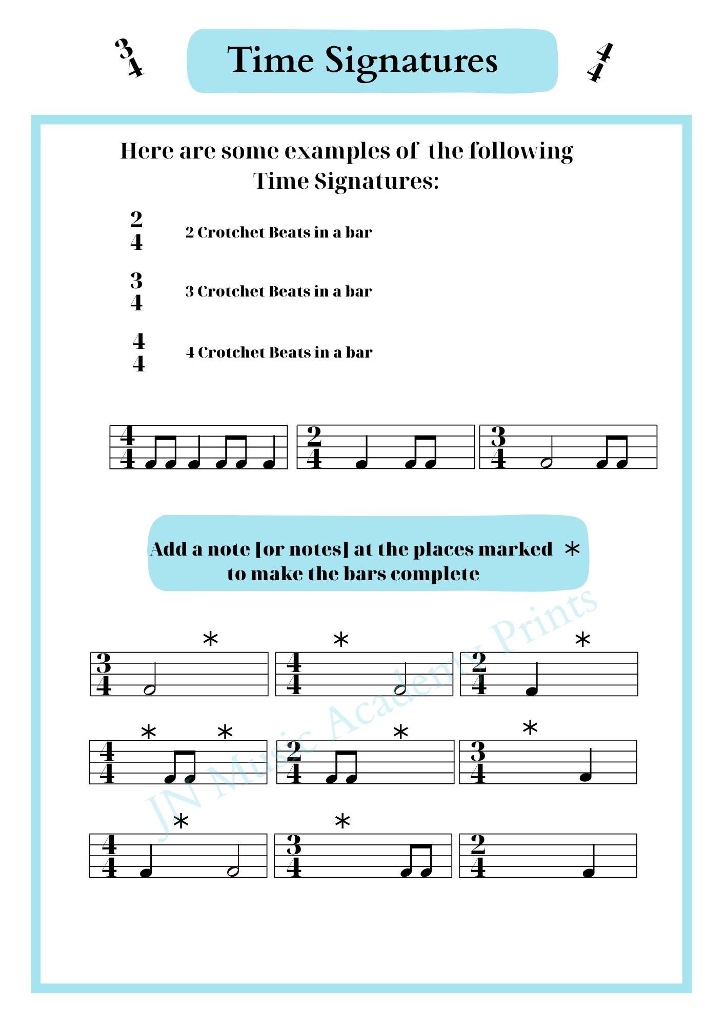 Time Signatures Worksheet | Music Theory Printable | Beginner Music ...