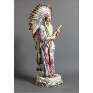 15" Victorian 1880s Majolica Native American Chief, Bernhard Bloch, Bohemia.