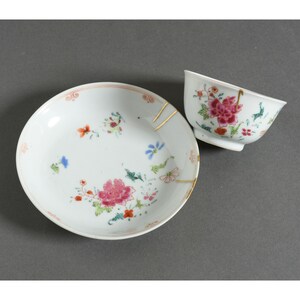 18th Century Famille Rose Chinese Yongzheng Porcelain Tea cup bowl and saucer.