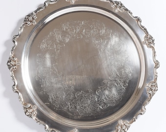 Bandeja redonda vintage de 61 cm (24 pulgadas) bañada en plata, Webster Wilcox International Silver Co.