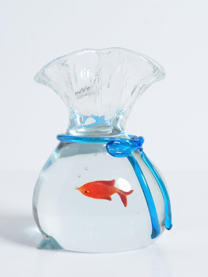 Vintage 5 Murano Glass Paperweight, Fish in Bag, Formia Vetri Di Murano Italy Etsy