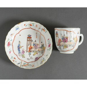 18th C. Chinese Children at play, Qianlong Porcelain fluted Tea cup and saucer.