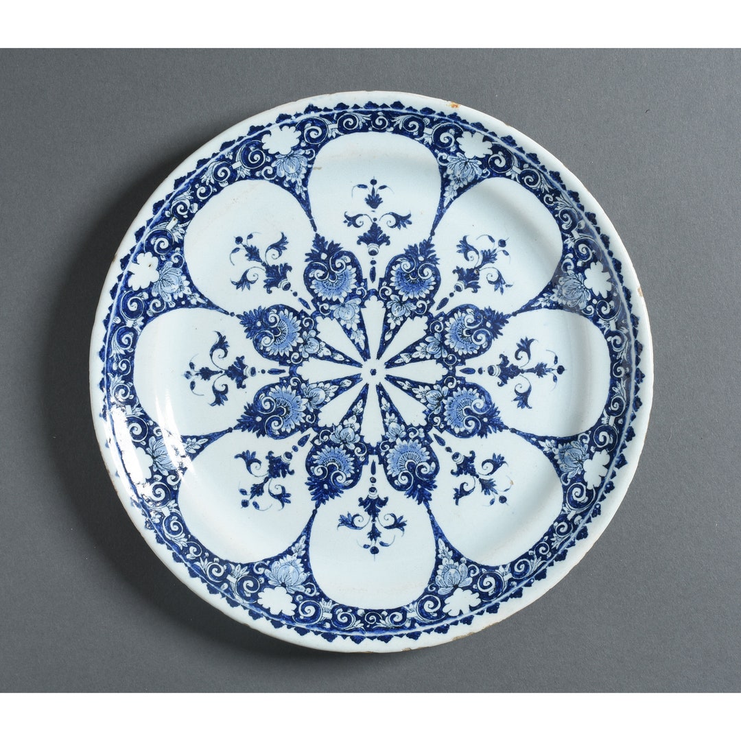 Ca 1700 French Rouen Faience Blue And White Pottery Plate P Metais Ex ca-1700-french-rouen-faience-blue-and-white-pottery-plate-p-metais-ex