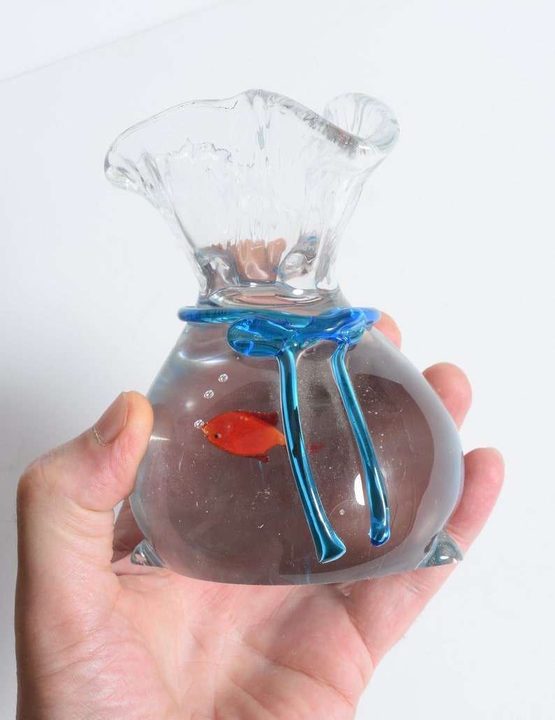 Vintage 5 Murano Glass Paperweight, Fish in Bag, Formia Vetri Di Murano Italy Etsy