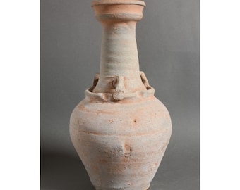 Antique Chinese Tang pottery jar. Unglazed utilitarian transport storage vessel.