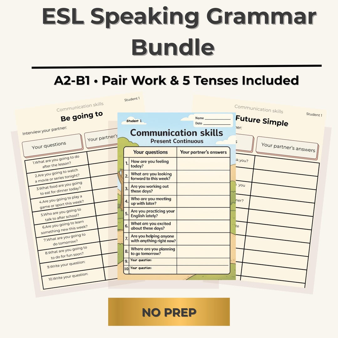 10 Partner Interview Worksheets & Grammar Practice, A1-B1 Levels - Etsy