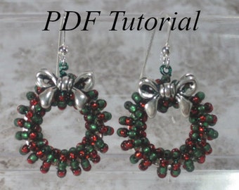 DIY Christmas Wreath Beaded Earrings Instructions, PDF Tutorial, Doll House Door Wreath, Instructions Only