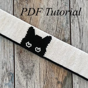 Beaded Black Cat Motif Cuff or Bracelet DIY Peyote Pattern