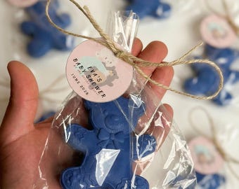 Baby Powder Scented Teddy Bear Soap Favors - Neutral Baby Shower Guest Gifts - Blue
