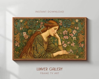 Maiden in the Secret Garden | Romantic Pre-Raphaelite Painting with Wildflowers | Decorative Vintage Art