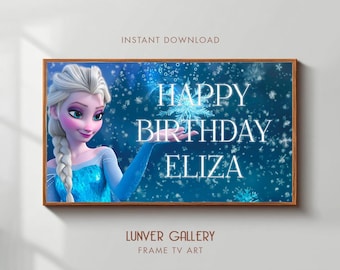 Custom Birthday Frame TV banner | Elsa from Disney Frozen | Happy Birthday Personalized Digital Art