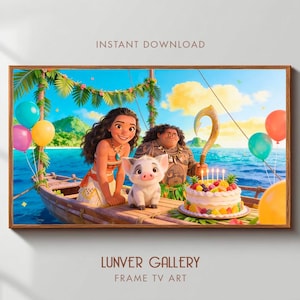 Moana Frame TV | Arte para Frame TV de Maui y Moana | Vaiana Ilustración Digital de cumpleaños | Samsung Frame TV Art