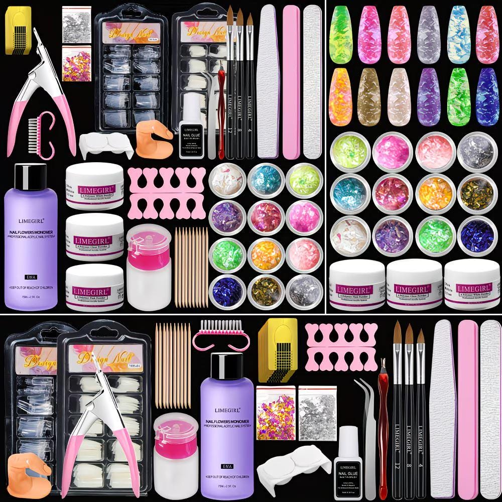 Acrylic Nail Kit, 12 Glitter Powders, Monomer, Tools (Professional Set)T