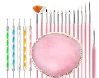 21Pcs Nail Art Brushes Set, 1 Resin Nail Art Palette, 5 Nail Art Dotting Pens, 15 Nail Art Brushes, Nail Polish