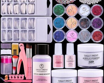Acrylic Nail Kit: Professional Powder, Glitter, Tips, Brushes, Monomer