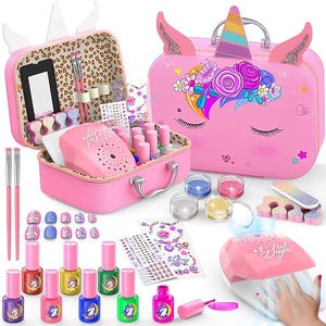 Kids Nail Polish Set for Girls, Non-Toxic Quick Dry Nail Art Salon Kit with Nail Dryer and Peelable Nail Polish