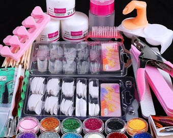 Nail Kit Set Professional Acrylic with Everything Nail Kit Set Professional Acrylic with Everything, 12 Glitter Acrylic Powder Kit Nails