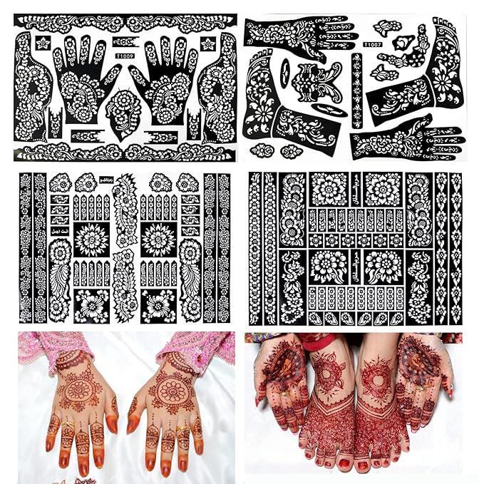 Indian Henna Tattoo Stencils, Floral Body Art Templates for Hands Feet