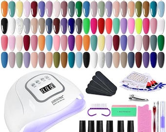 Gel Nail Polish Kit: 60 Colors, UV Light, Base & Top Coats