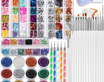 Nail Art Brushes Kit, Glitter, Sequins, Rhinestones, Design Tools