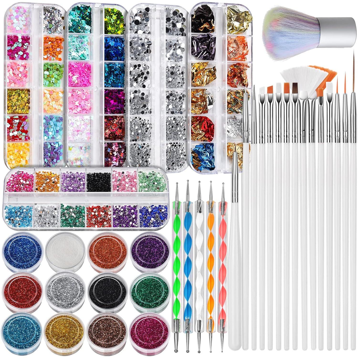 Nail Art Brushes Kit, Glitter, Sequins, Rhinestones, Design Tools