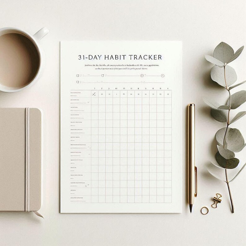 Habit Tracker Printable | 31-day Habit Log | Minimalist Daily Habit ...