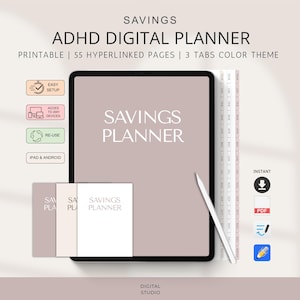 ADHD Savings Planner | Color Your Progress Jar | Hyperlinked Digital Budget Tracker (Digital Download)