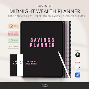 Midnight Savings Planner | Dark Mode Finance Tracker (Digital Download) | Hyperlinked