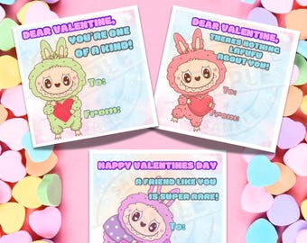 Biglietti di San Valentino a tema mostri / Biglietti di San Valentino stampabili per la classe (Download PDF)