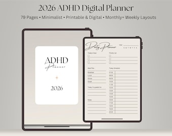 2026 ADHD Digital Planner, Minimalist 79-Page Layout (Goodnotes, iPad)