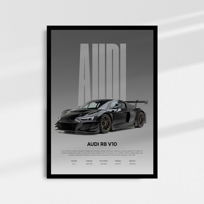 Audi R8 Car Poster Download - Etsy
