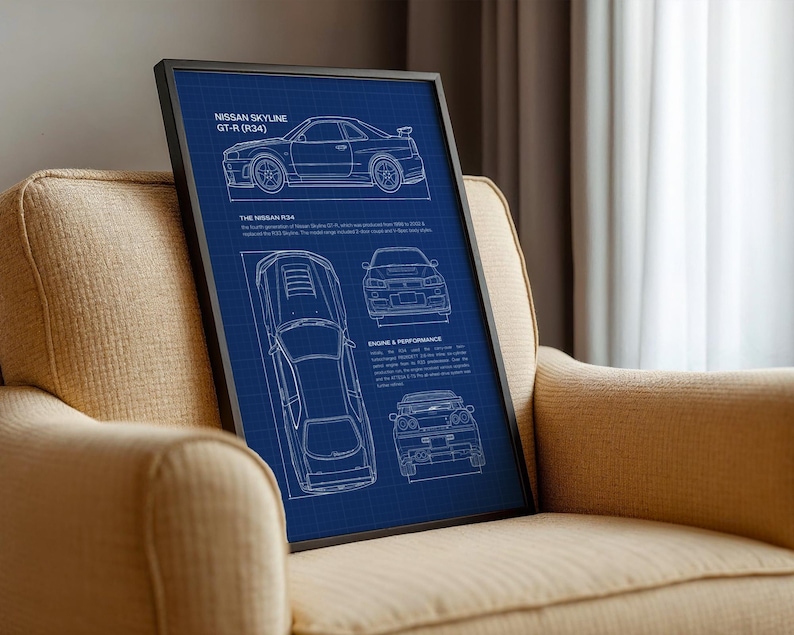 Nissan Skyline R34 GTR Blueprint Poster - Etsy Australia