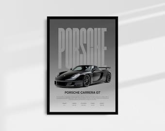 Porsche Carrera GT Poster, Luxury Sports Art, Supercar Wall Art for Car Enthusiasts