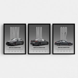 Set of 3 BMW M4 Competition Posters, Man Cave Poster